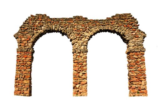 stone arch (remains of an aqueduct), isolated on white background