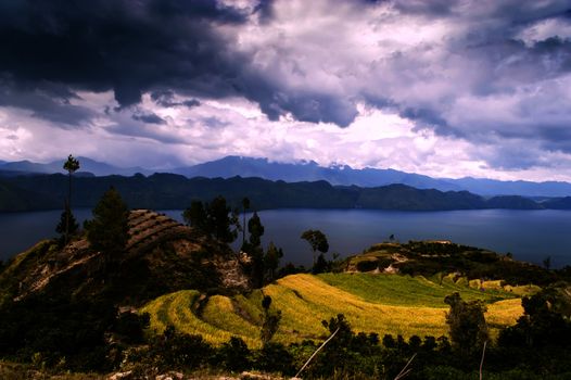 Storm Front over Toba Lake. Samosir Island, North Sumatra, Indonesia.