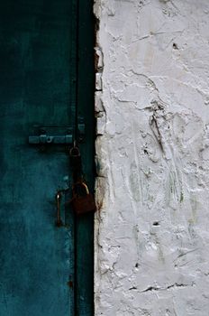 Closeup metal door with lock