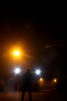 guy at night with mobile strobe units