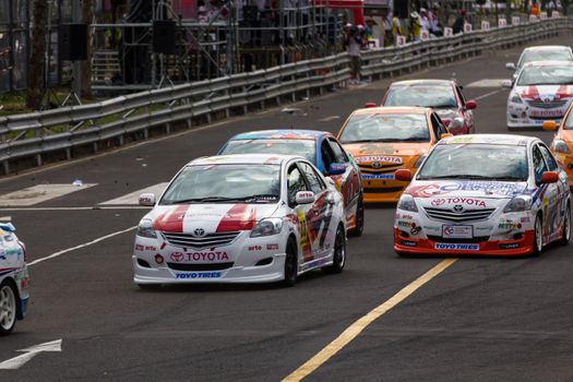 NAKHONRATCHASIMA, THAILAND-SEPTEMBER 02 : Competition " Toyota One Make Race 2012 " Round 4  Championship of Thailand, on SEPTEMBER 02, 2012   at Sport Complex in Nakhonratchasima, Thailand