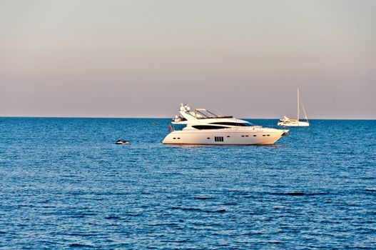 Beautiful white motor yacht in the Black Sea