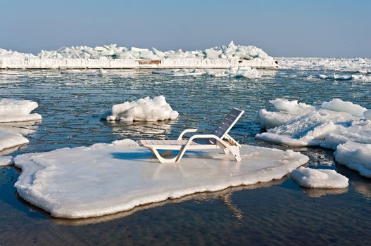 Trestle Bed On a Floe. Photo taken in Odessa, Ukraine. Winter 2012, last time similar weather anomalies occured in 1977 when Black sea at coast of Odessa has completely frozen.