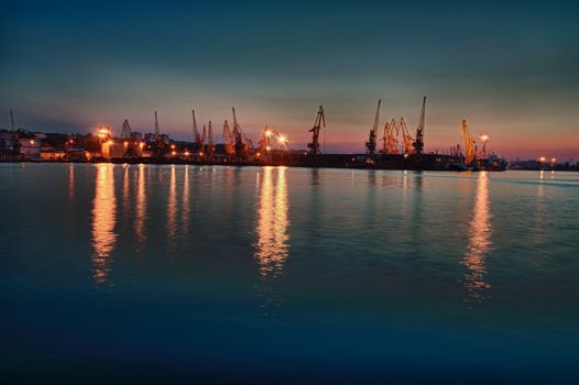 View of Coasting harbor of the Odessa seaport, Ukraine. Late evening, HDR image.