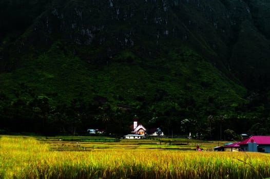 Catholic Church near the Ambarita village. Samosir Island, Lake Toba, North Sumatra, Indonesia.