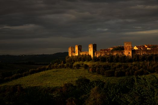 Monteriggioni is a medieval walled town, located on a natural hillock,