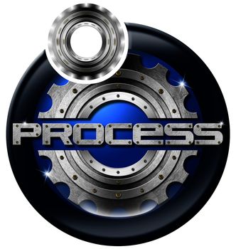 Process blue and metal button on white background