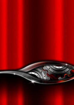 Industrial background with metal gear on a red background
