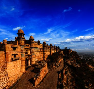 India tourist attraction - Mughal architecture - Gwalior fort. Gwalior, Madhya Pradesh, India