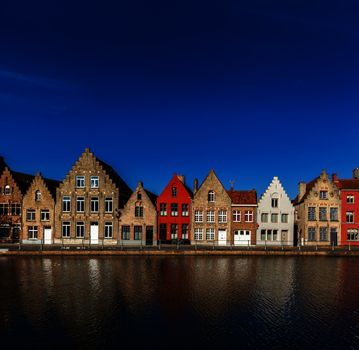 Typical European Europe cityscape view -  canal and medieval houses. Bruges (Brugge), Belgium