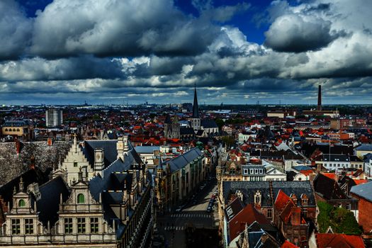 Aerial view of Ghent from Belfry. Ghent, Belgium