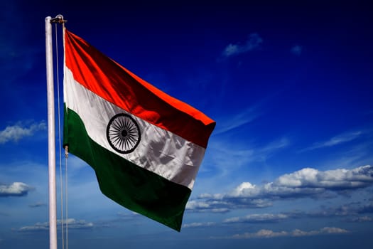 India indian flag in blue sky