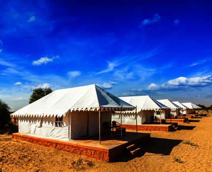 Tent camp in Thar desert. Jaisalmer, Rajasthan, India.