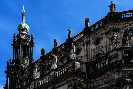 Detail of the cathedral with the name "Hofkirche" in Dresden, Germany