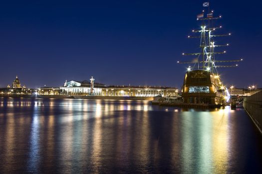   Night view of the city islands and Neva River, St. Petersburg, Russia  