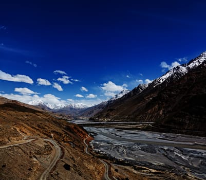 Travel Himalayas background - Spiti Valley in Himalayas. Himachal Pradesh, India