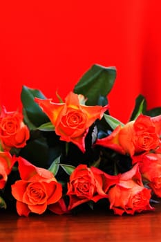 Orange roses with orange background - vertical