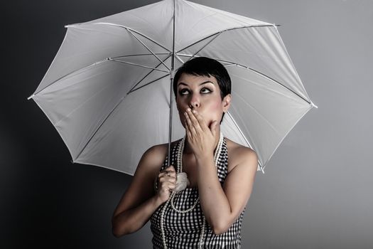 Surprise, Pin up lady with umbrella, retro and vintage image