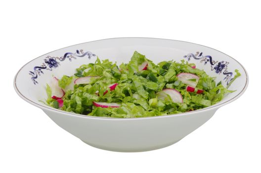 Salad with red radish, isolated on white