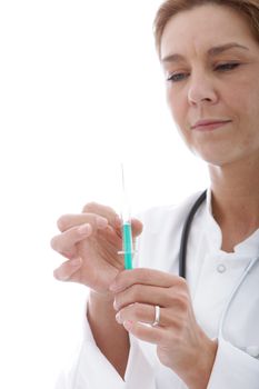 General practitioner checking the syringe in a close up shot