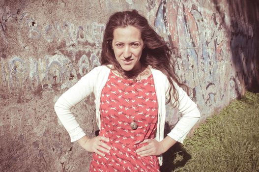eastern hipster vintage woman at the park