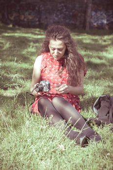 eastern hipster vintage woman at the park