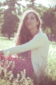 eastern hipster vintage woman at the park