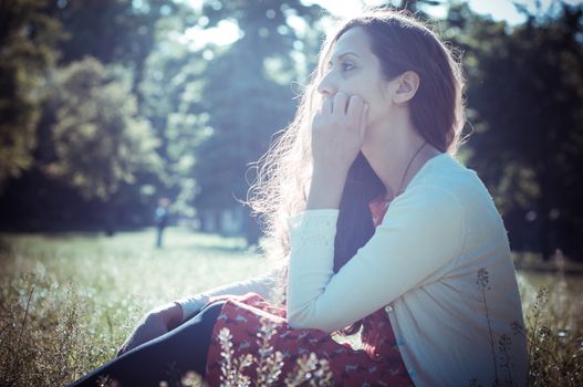 eastern hipster vintage woman at the park