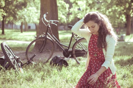 eastern hipster vintage woman at the park