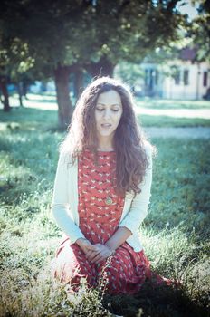 eastern hipster vintage woman at the park