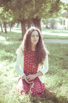 eastern hipster vintage woman at the park