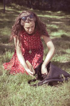 eastern hipster vintage woman at the park