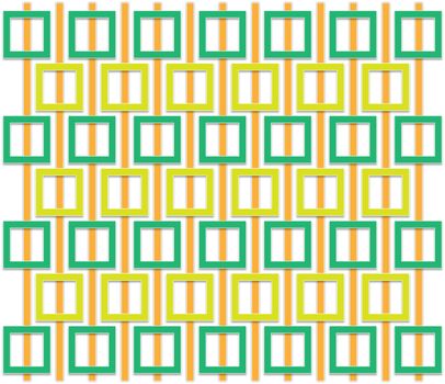 Abstract pattern of orange and green squares regularly distributed over the area