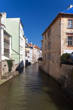 Narrow river channels in Prague. Czech Republic