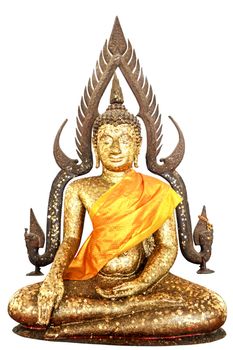 Buddha statue covered in gold leaf leaf isolate