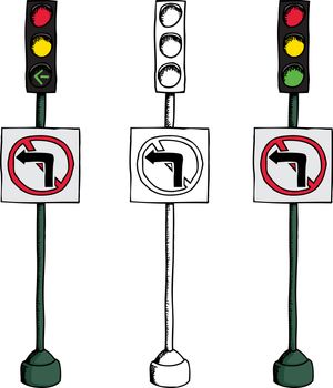 No left turn traffic light over white background