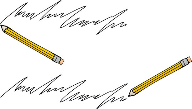 Pencil writing from both directions over white background