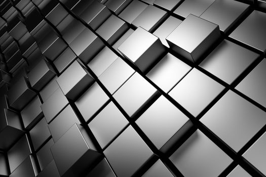 Metallic cubes with light, abstract background, 3d render