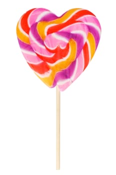 large heart-shaped lollipop on stick, isolated on white