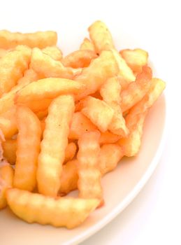 crinkle cut french fries on a plate with nobody