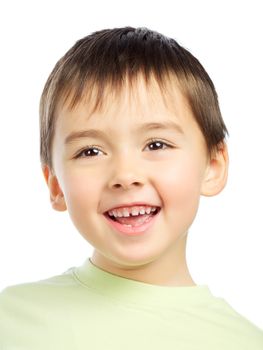 beautiful smiling boy portrait, isolated on white