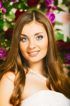 beautiful smiling bride, close up portrait