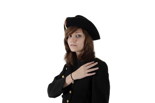 Young girl in french black hight school uniform