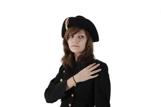 Young girl in french black hight school uniform