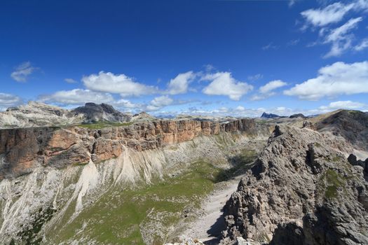 summer landscape of Odle-Puez massif, Alto Adige, Italy