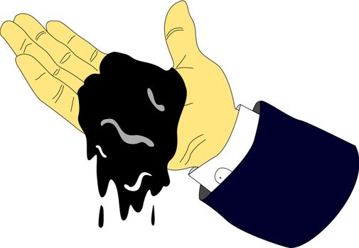 An executive hand holds a small amount of petrol and it drips from his hand. 