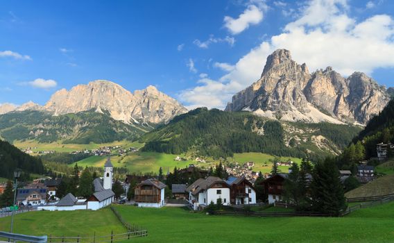 view in Corvara, famous village in Val Badia, Italian Dolomites