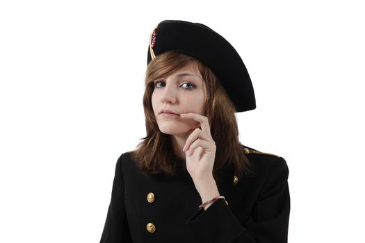 Young girl in french black hight school uniform