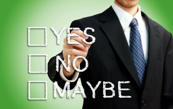 Businessman with yes, no, maybe checkbox