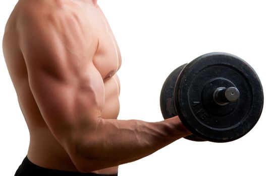 Personal Trainer doing standing dumbbell curls for training his biceps